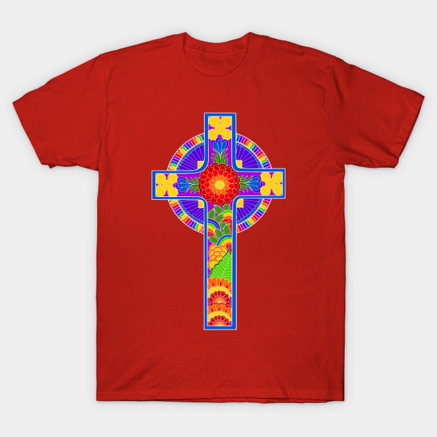 Celtic Cross Rainbow Colors T-Shirt by AlondraHanley